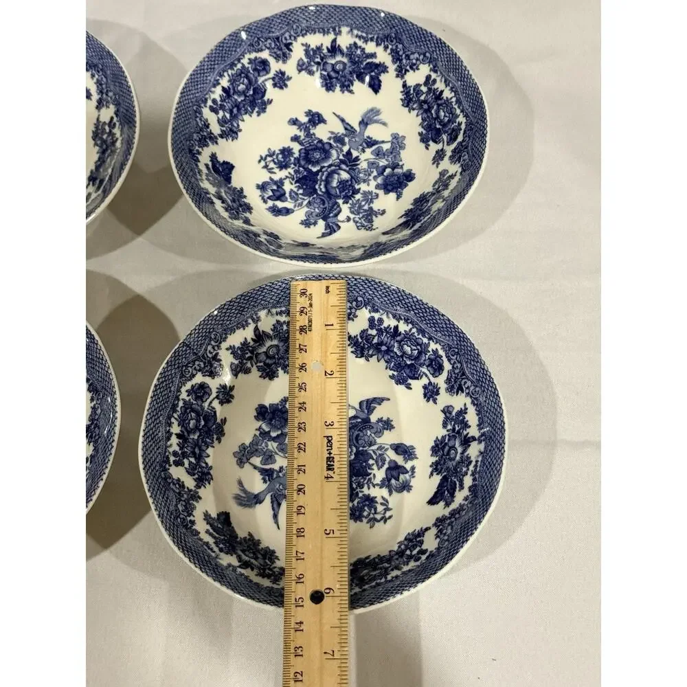 Set of 4 Johnson Bros Friendly Village Blue Transferware Cereal Soup England